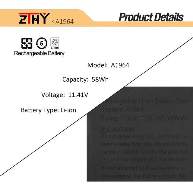 Alt view image 3 of 7 - A1964 A1989 A2251 Laptop Battery Replacement for MacBook Pro 13 Inch A1989 A2251 (2020) EMC 3214 3358 3348 MR9T2LL/A MR9U2LL/A MR9V2LL/A MV962LL/A MV972LL/A MV982LL/A MV992LL/A 58Wh