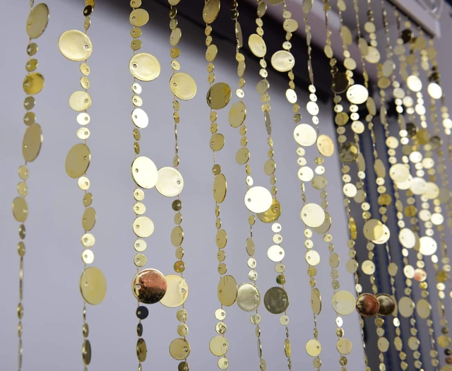 Main image of Gold Bubble Beaded Curtain 3' Wide x 6' Long Door String Curtain Wall Panel Fringe Window Room Divider Blind for Wedding Coffee House Restaurant Parts Crystal Decoration