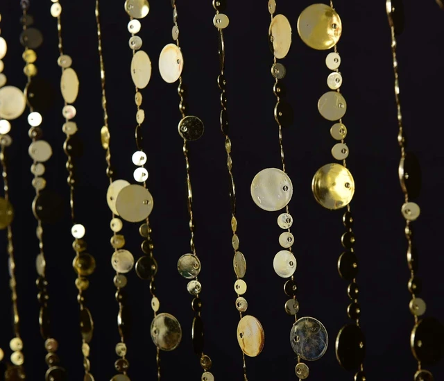Alt view image 3 of 7 - Gold Bubble Beaded Curtain 3' Wide x 6' Long Door String Curtain Wall Panel Fringe Window Room Divider Blind for Wedding Coffee House Restaurant Parts Crystal Decoration