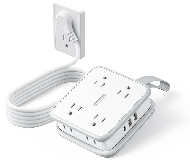 Main image of Extension Cord with Multiple Outlets, Flat Plug Power Strip 8 AC & 3 USB Ports (1 USB C), 5 FT Wrapable Extension Cord Easy to Store, Compact Power Strip, College Dorm Room Essentials
