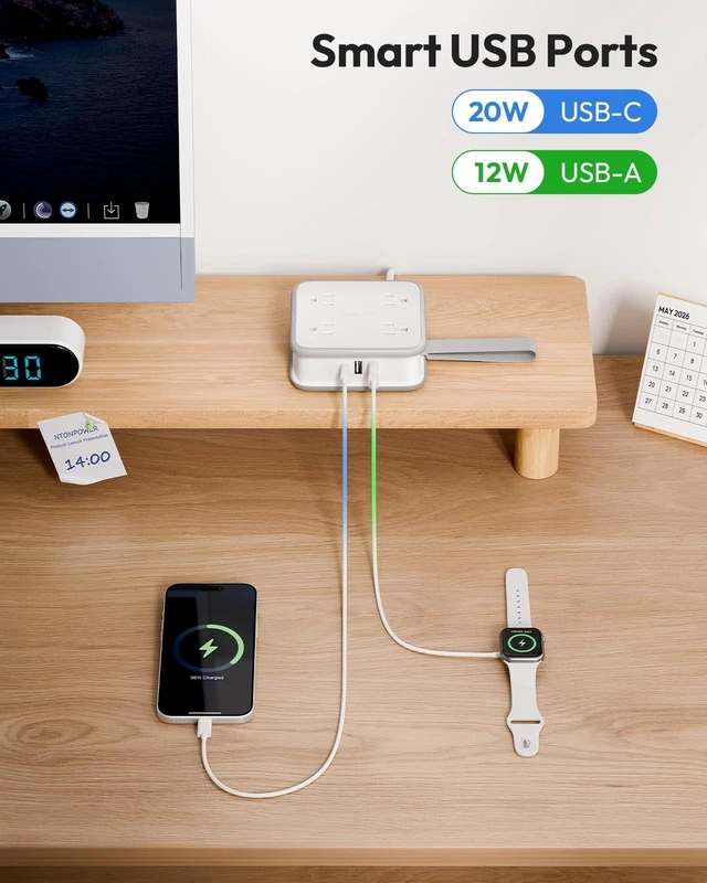 Alt view image 5 of 7 - Extension Cord with Multiple Outlets, Flat Plug Power Strip 8 AC & 3 USB Ports (1 USB C), 5 FT Wrapable Extension Cord Easy to Store, Compact Power Strip, College Dorm Room Essentials