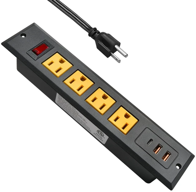 Main image of Recessed Power Strip Type C 20W PD Fast Charge Desk Power Outlet 4 Outlets 2 USB and 1 USB C Built in Furniture Extension Power Plug for Dorm Office (Yellow)