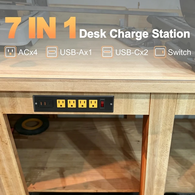 Alt view image 6 of 6 - Recessed Power Strip Type C 20W PD Fast Charge Desk Power Outlet 4 Outlets 2 USB and 1 USB C Built in Furniture Extension Power Plug for Dorm Office (Yellow)
