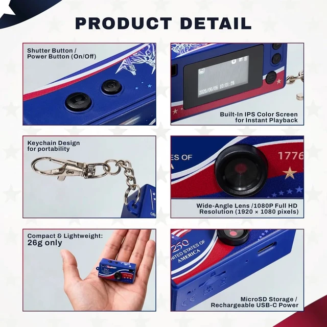 Alt view image 7 of 7 - CharmSnap Mini Keychain Digital Camera 2MP 1080P Full HD, Portable Pocket Point & Shoot Camera (America 250)