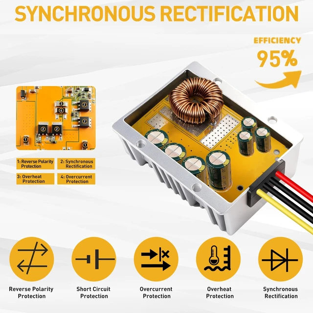 Alt view image 5 of 7 - 30A 360W Voltage Converter, 36V 48V to 12V Converter for Golf Cart High-Power DC-DC Step Down Converter with Fuse, Power Voltage Reducer for Cars, Scooters, Forklifts