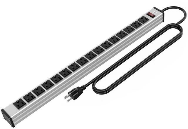 Main image of Long Heavy Duty Metal Socket 16 Outlets Power Strip,10Ft Long Extension Cord with Circuit Breaker. Mounting Brackets Included,Workshop/Industrial use, ETL Certified