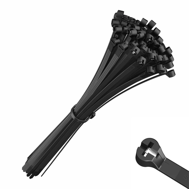 Main image of Cable Ties with Metal Tooth Stainless Steel Locking Device, Zip Ties 8 X 0.18, Black, Tensile strength 80 lbs, 100 Pieces