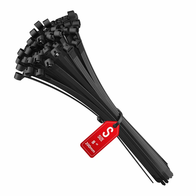 Alt view image 3 of 6 - Cable Ties with Metal Tooth Stainless Steel Locking Device, Zip Ties 8 X 0.18, Black, Tensile strength 80 lbs, 100 Pieces