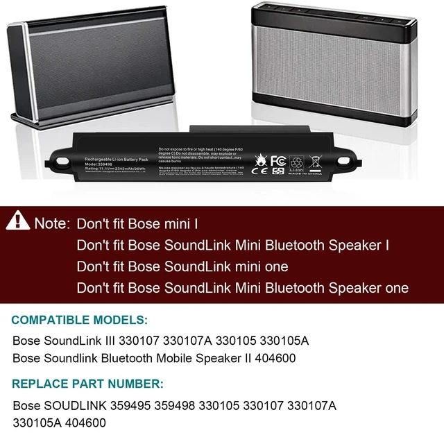 Alt view image 3 of 7 - 11.1V 359498 Battery Replacement for Bose SoundLink III 330105 330105A 0330105 330107 330107A 0330107 359495 Soundlink 2 3 Soundlink Bluetooth Mobile Speaker II III 404600 404800 404900 414255