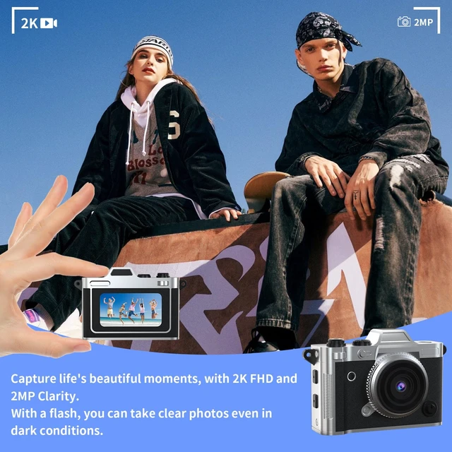 Alt view image 2 of 7 - Mini Keychain Camera - 2K FHD Tiny Retro Digital Camera with 32GB Card, 1.47" Screen & OTG Adapter, Vintage Compact Micro Pocket Birthday Gift for Kids,Beginners,Travel,Party (Black)