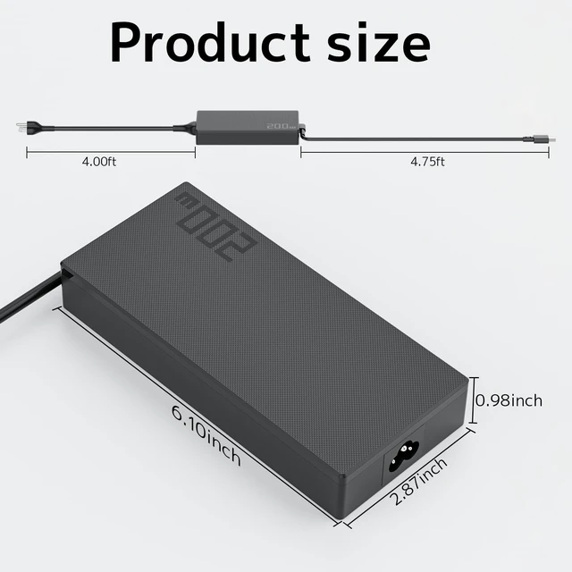 Alt view image 3 of 7 - 200W 10A Gaming Laptop Charger Fit for ASUS ROG Zephyrus TUF ProArt Zenbook 20V 10A Fast Charging Stable Power for Gaming Smart Temperature Control Compact Design ADP-200JB K Fits 180W Models