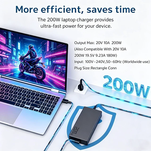 Alt view image 6 of 7 - Ac Adapter 200w Adp-200jb K Power Supply Fit for Asus Rog Zephyrus G14 G16 Ga605w Gu605 Ga605 Tuf Gaming A14 Fa401 and Proart Px13 P16 H7606 Pz13 Hn7306 Laptops Charger Rectangle Connector