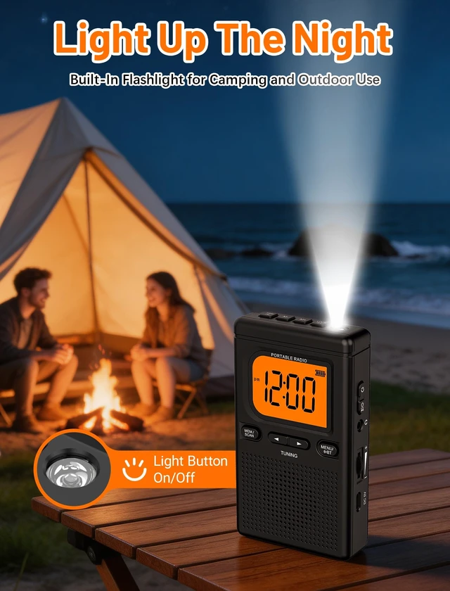 Alt view image 7 of 7 - Portable Radio AM FM with Bluetooth Earphone Output 2000mah Battery Transistor Pocket Radio with Best Reception Digital Tuning, Flashlight,LCD Screen,Earphone Jack,Sleep Timer and Alarm Clock