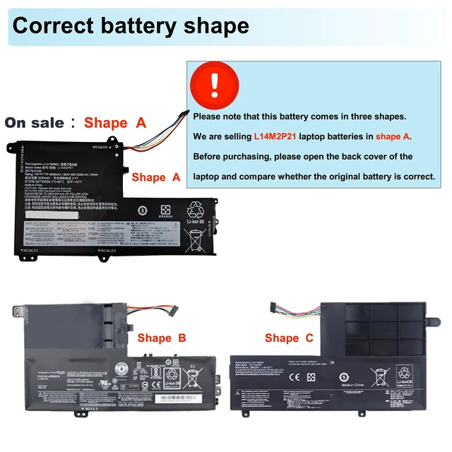 Alt view image 2 of 7 - L14M2P21 Laptop Battery Replacement for Lenovo IdeaPad 330S-14AST 330S-14IKB 330S-15ARR 330S-15AST 330S-15IKB Series L14L2P21 5B10Q39203 5B10Q39204 5B10Q39206 5B10W67199 7.4V 30Wh 4050mAh