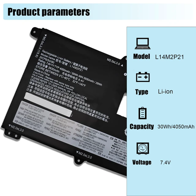 Alt view image 3 of 7 - L14M2P21 Laptop Battery Replacement for Lenovo IdeaPad 330S-14AST 330S-14IKB 330S-15ARR 330S-15AST 330S-15IKB Series L14L2P21 5B10Q39203 5B10Q39204 5B10Q39206 5B10W67199 7.4V 30Wh 4050mAh