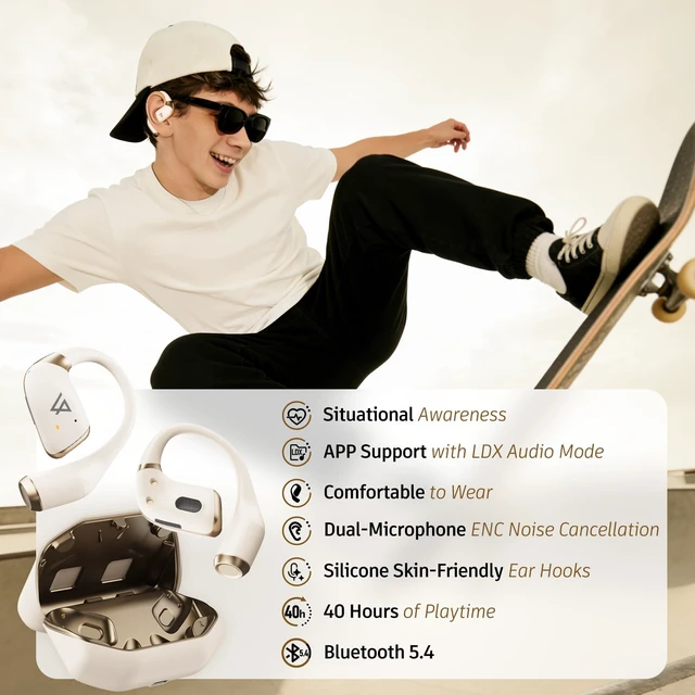 Alt view image 2 of 7 - SoundFree S40 Open Ear Earbuds, Bluetooth Headphones 8.3g lightweight fit with titanium ear hooks, 40H battery, ENC calls and IP55 protection for sports and daily use