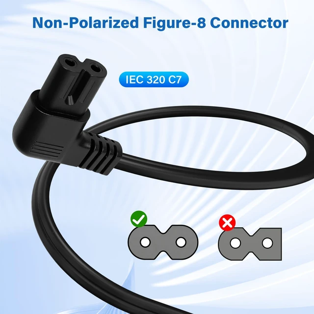 Alt view image 4 of 7 - Non-Polarized 90 Degree Replacement TV Power Cord 15 Ft, 2-Prong 1-15P Flat Plug to Low Profile L-Shaped Angled IEC 320 C7 C8 Figure 8 AC Supply Cable for Apple Samsung LG Sony TV Xbox, 18/2 AWG-ETL