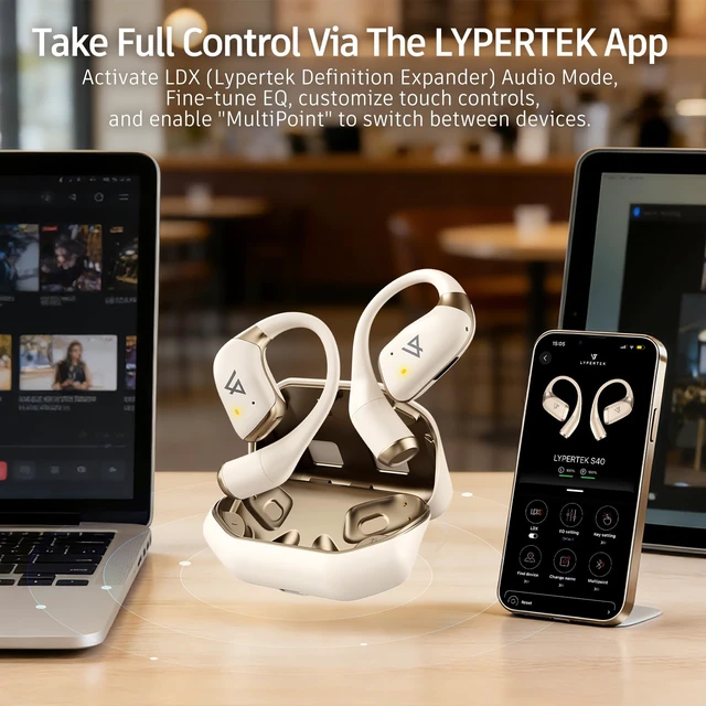 Alt view image 5 of 7 - SoundFree S40 Open Ear Earbuds, Bluetooth Headphones 8.3g lightweight fit with titanium ear hooks, 40H battery, ENC calls and IP55 protection for sports and daily use