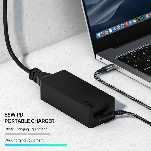 Alt view image 3 of 6 - 65W USB C Laptop Charger for Lenovo ThinkPad T14/T14s/T15, Yoga, ThinkBook & Chromebook Fast AC Power Adapter Home & Office Fast Charging Laptop Charger for Lenovo