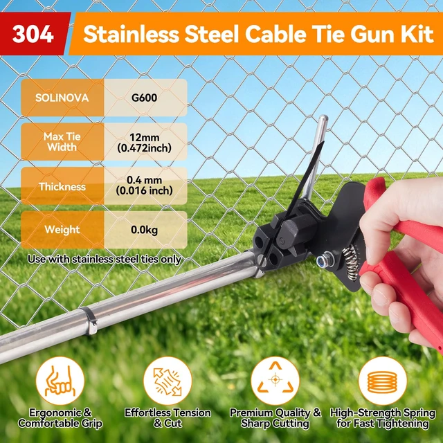 Alt view image 2 of 7 - 200pcs Metal Zip Ties Gun Tool Set Upgraded Stainless Steel Cable Tie Gun Uv Resistant Black Heavy Steel Cable Tie Heavy Duty Outdoor for Fastening & Cutting, Chain Link Fence, Exhaust Pipe