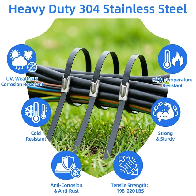 Alt view image 6 of 7 - 200pcs Metal Zip Ties Gun Tool Set Upgraded Stainless Steel Cable Tie Gun Uv Resistant Black Heavy Steel Cable Tie Heavy Duty Outdoor for Fastening & Cutting, Chain Link Fence, Exhaust Pipe