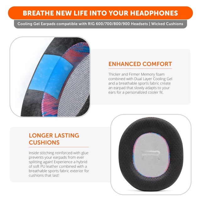 Alt view image 4 of 7 - Freeze Rig 800 & 900 - Cooling Gel Earpads for RIG 800 Pro & 900 Max Made by Wicked Cushions Also fits RIG 600 Pro & 700 HX, Boost Comfort & Sound Isolation Speed Racer