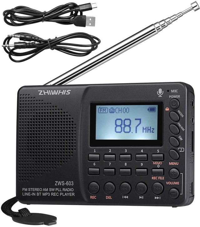 Main image of Portable Bluetooth Radio, FM AM Shortwave Radios with Sleep Timer and Preset Function, Rechargeable Digital Recorder, Stereo MP3 Player with Lyric Display, Support Micro SD Card and AUX
