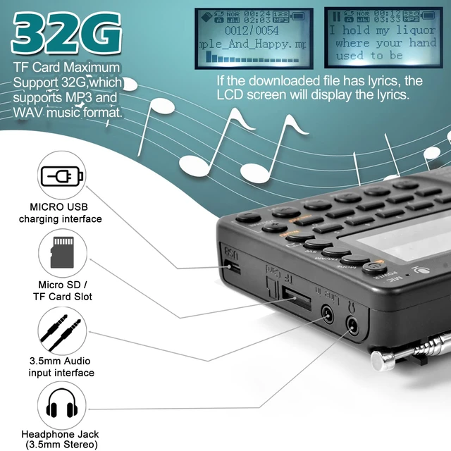 Alt view image 5 of 7 - Portable Bluetooth Radio, FM AM Shortwave Radios with Sleep Timer and Preset Function, Rechargeable Digital Recorder, Stereo MP3 Player with Lyric Display, Support Micro SD Card and AUX