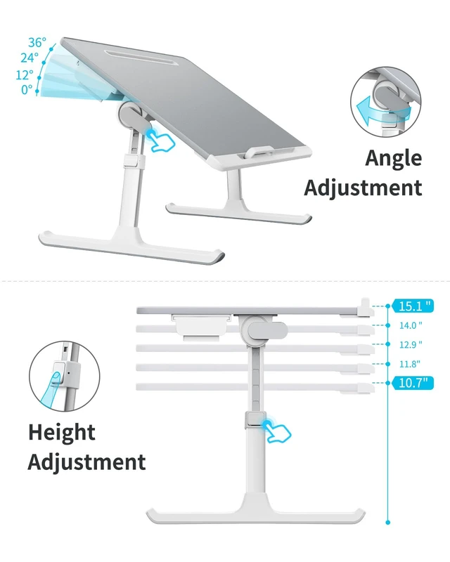 Alt view image 4 of 7 - Laptop tray, 60*45cm Table lap for bed, Multi-purpose Premium Lapdesk, Height Angle adjustable, with Book Stand, Drawer, Tablet slot, for Eating, Working, Writing, Gaming, Drawing (Light Grey)