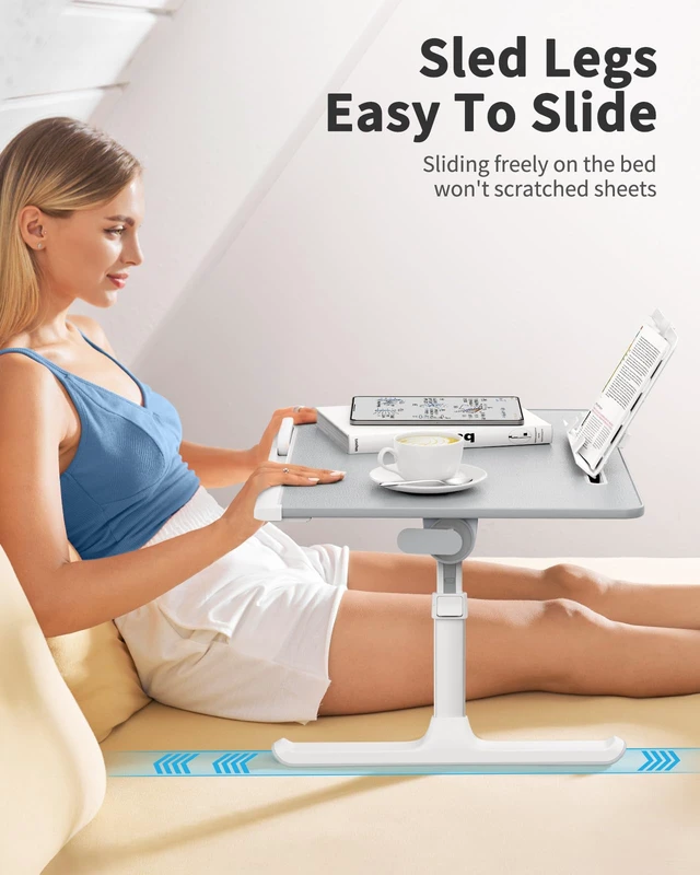 Alt view image 6 of 7 - Laptop tray, 60*45cm Table lap for bed, Multi-purpose Premium Lapdesk, Height Angle adjustable, with Book Stand, Drawer, Tablet slot, for Eating, Working, Writing, Gaming, Drawing (Light Grey)