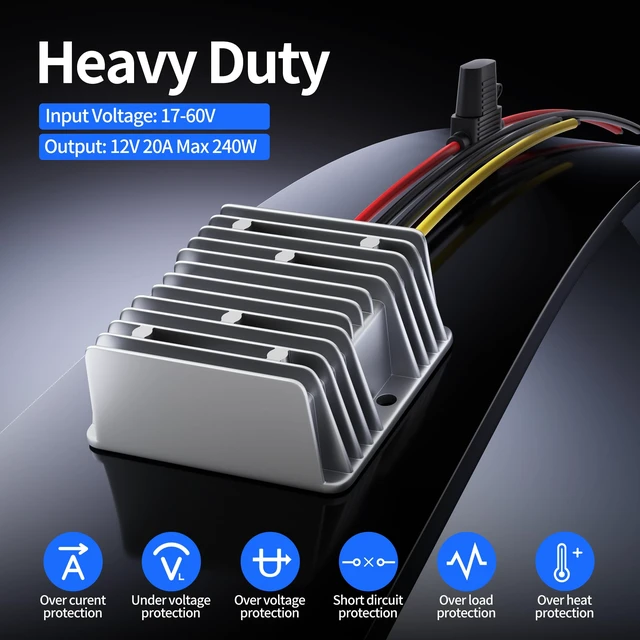 Alt view image 4 of 6 - 48V 36V 24V to 12V Buck Converter, 20A 240W Step Down Converter Waterproof Voltage Reducer with Fuse, 1760V Input 12V Regulator for RV Truck Golf Cart