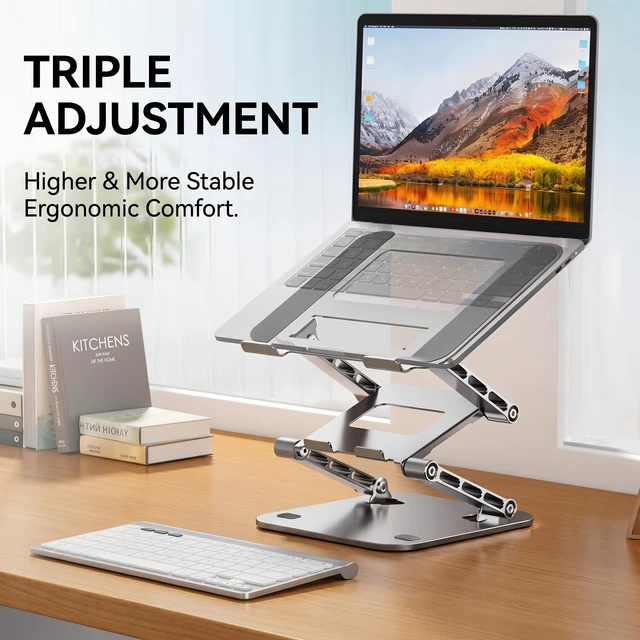 Alt view image 4 of 7 - 3-Tier Height-Adjustable Laptop Stand, All-Metal Dual-Bar Anti-Slip Heat-Dissipating Notebook Stand for MacBook Pro/Air (10-17"), Tablet, Gaming, Office, Home, Drawing - Gray