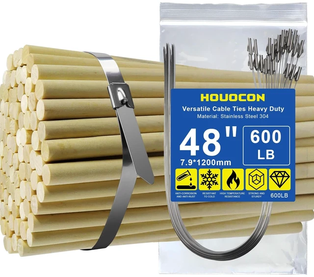 Main image of Extra-Long Metal Zip Ties, 600 Lbs 48 Inch Stainless Steel Cable Ties 30Pk Heavy Duty Industrial Tie Wraps, Heat & Corrosion Resistant for Exhaust Wrap, Farms Fence, Outdoor & Auto Repair