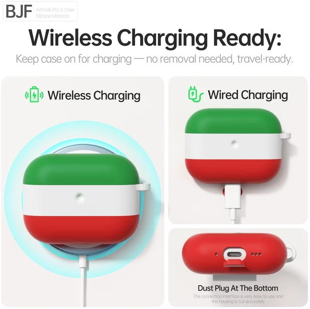 Alt view image 6 of 7 - Case for AirPods Pro 3 (2025), 3 Color Gradient Green&Red Cute, Silicone Shockproof, Lanyard & Keychain, Adhesive-Free, Wireless Charging, Girly Women Gym Travel