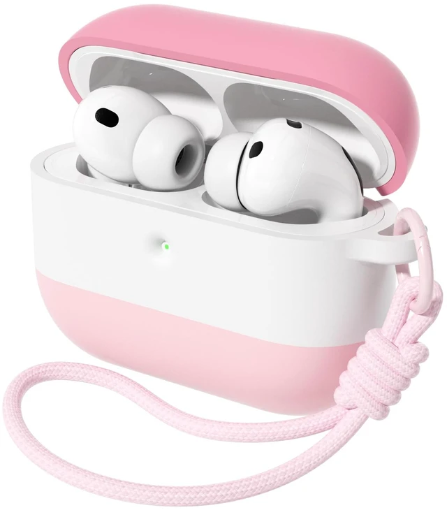 Main image of Case for AirPods Pro 3 (2025), 3 Color Gradient Pink&White Cute, Silicone Shockproof, Lanyard & Keychain, Adhesive-Free, Wireless Charging, Girly Women Gym Travel