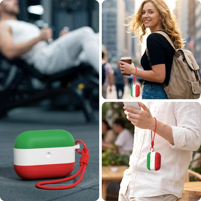 Alt view image 7 of 7 - Case for AirPods Pro 3 (2025), 3 Color Gradient Green&Red Cute, Silicone Shockproof, Lanyard & Keychain, Adhesive-Free, Wireless Charging, Girly Women Gym Travel