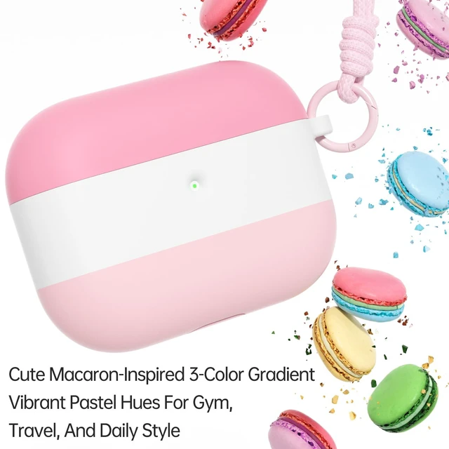 Alt view image 2 of 7 - Case for AirPods Pro 3 (2025), 3 Color Gradient Pink&White Cute, Silicone Shockproof, Lanyard & Keychain, Adhesive-Free, Wireless Charging, Girly Women Gym Travel