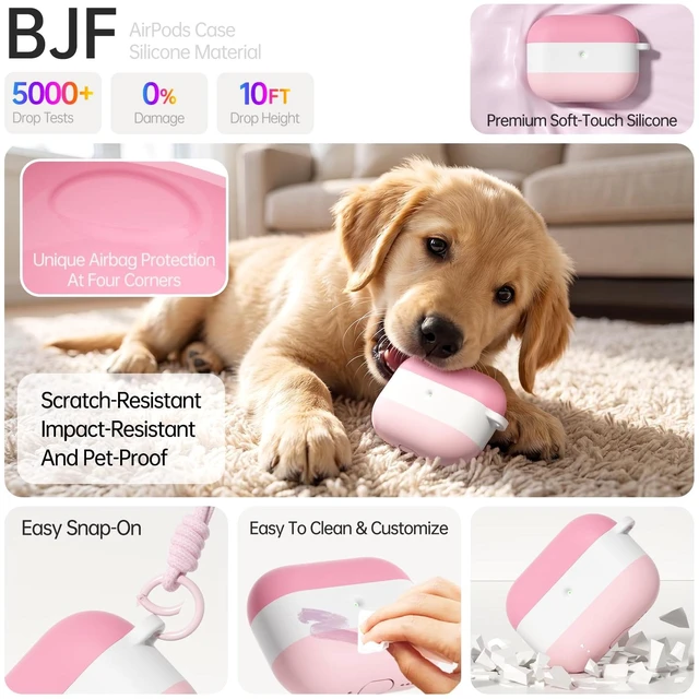 Alt view image 3 of 7 - Case for AirPods Pro 3 (2025), 3 Color Gradient Pink&White Cute, Silicone Shockproof, Lanyard & Keychain, Adhesive-Free, Wireless Charging, Girly Women Gym Travel