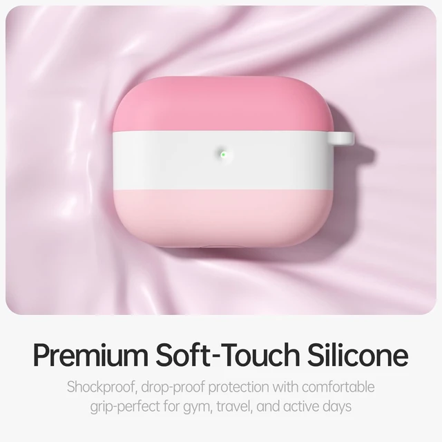 Alt view image 4 of 7 - Case for AirPods Pro 3 (2025), 3 Color Gradient Pink&White Cute, Silicone Shockproof, Lanyard & Keychain, Adhesive-Free, Wireless Charging, Girly Women Gym Travel