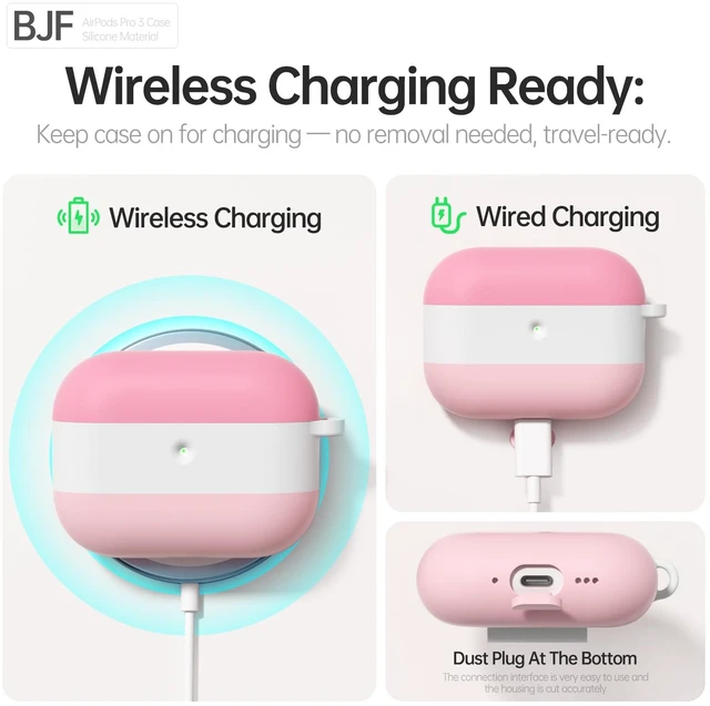Alt view image 6 of 7 - Case for AirPods Pro 3 (2025), 3 Color Gradient Pink&White Cute, Silicone Shockproof, Lanyard & Keychain, Adhesive-Free, Wireless Charging, Girly Women Gym Travel
