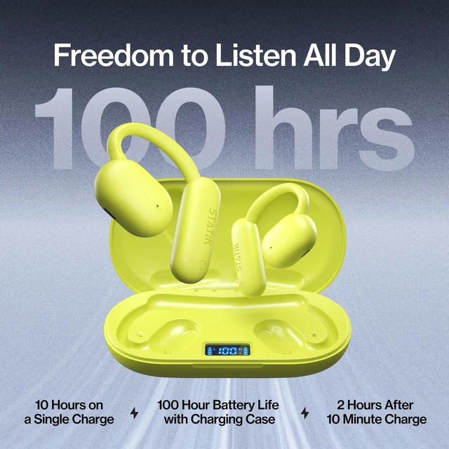 Alt view image 4 of 7 - Aktive Open Ear Bluetooth Earbuds - Wireless Earphones, Fast Charging & 10 Hours Long Lasting Battery, Comfortable Secure Fit, IPX5 Water Resistant - Yellow