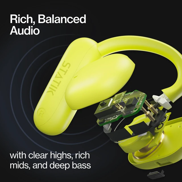 Alt view image 5 of 7 - Aktive Open Ear Bluetooth Earbuds - Wireless Earphones, Fast Charging & 10 Hours Long Lasting Battery, Comfortable Secure Fit, IPX5 Water Resistant - Yellow