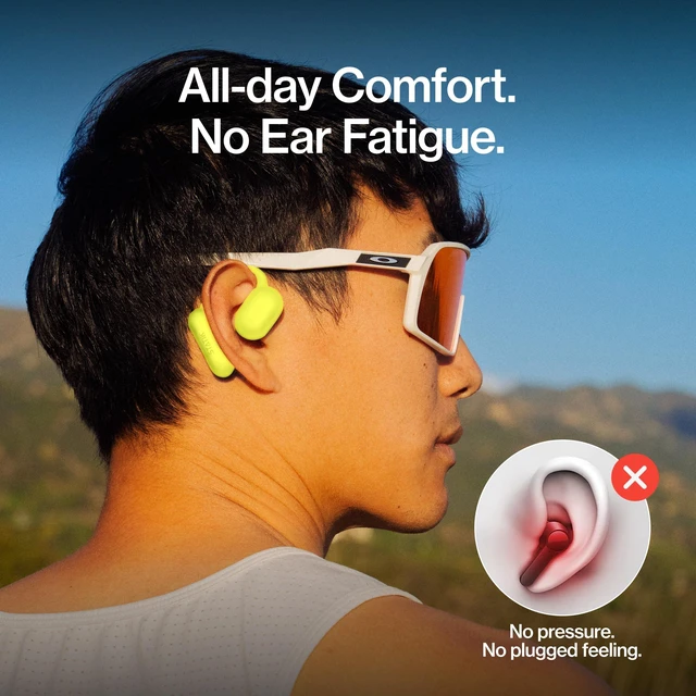 Alt view image 3 of 7 - Aktive Open Ear Bluetooth Earbuds - Wireless Earphones, Fast Charging & 10 Hours Long Lasting Battery, Comfortable Secure Fit, IPX5 Water Resistant - Yellow