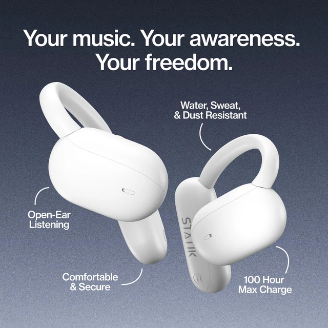 Alt view image 2 of 7 - Aktive Open Ear Bluetooth Earbuds - Wireless Earphones, Fast Charging & 10 Hours Long Lasting Battery, Comfortable Secure Fit, IPX5 Water Resistant- White, 3 Pack