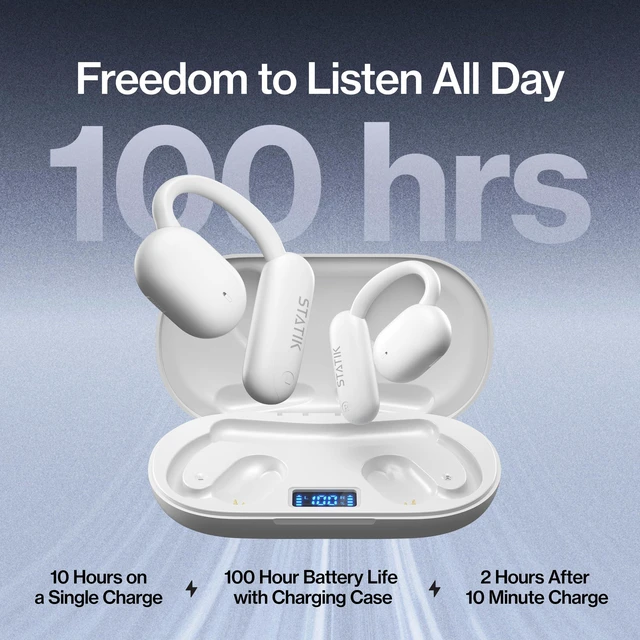 Alt view image 4 of 7 - Aktive Open Ear Bluetooth Earbuds - Wireless Earphones, Fast Charging & 10 Hours Long Lasting Battery, Comfortable Secure Fit, IPX5 Water Resistant- White, 3 Pack