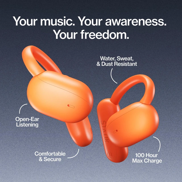 Alt view image 2 of 7 - Aktive Open Ear Bluetooth Earbuds - Wireless Earphones, Fast Charging & 10 Hours Long Lasting Battery, Comfortable Secure Fit, IPX5 Water Resistant - Orange