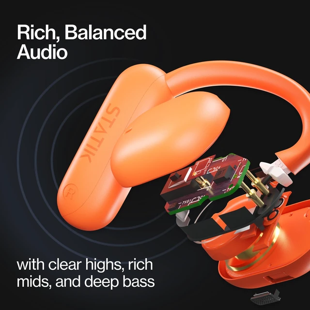 Alt view image 5 of 7 - Aktive Open Ear Bluetooth Earbuds - Wireless Earphones, Fast Charging & 10 Hours Long Lasting Battery, Comfortable Secure Fit, IPX5 Water Resistant - Orange
