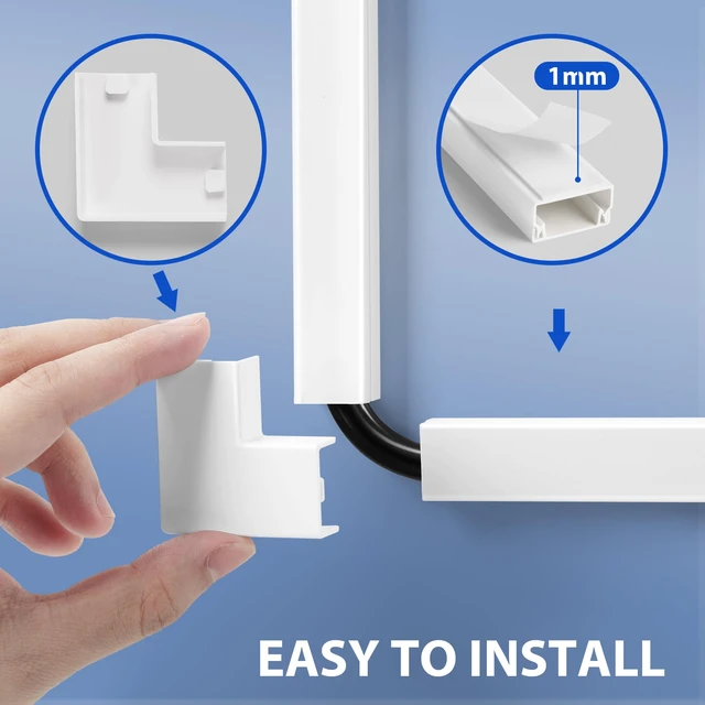 Alt view image 4 of 6 - 157in Cord Hider Wall Kit, Cable Hider for 1 Thick Cord, Grey Wire Covers for Cords - TV Cord Cover Wall Kit, Cable Cover Cable Raceway, Wall Cable Concealer 10 x L15.7, W0.78 H0.4