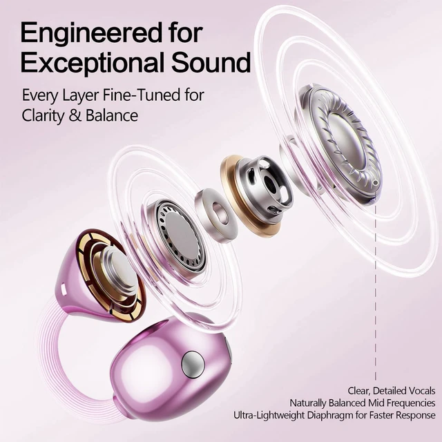 Alt view image 4 of 7 - 2026 Great Gift Clip On Earbuds with Heart Design & Detachable Butterfly Earrings,Bluetooth 6.0 Wireless Headphones for Women, IPX6 Waterproof,40H Playtime,Comfortable for Small Ears & Glasses