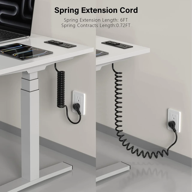 Alt view image 2 of 7 - Recessed Power Strip USB C 65W Fast Charging Station,in Drawer Outlet,Furniture Flush Mount for Desktop,Workspace Essential Desk Outlet (Black, 6FT)
